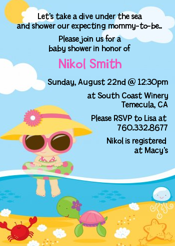  Beach Baby Girl - Baby Shower Invitations Blue/Pink