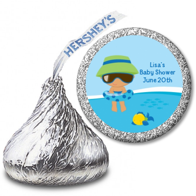 Beach Baby Hispanic Boy - Hershey Kiss Baby Shower Sticker Labels