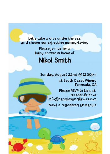 Beach Baby Hispanic Boy - Baby Shower Petite Invitations