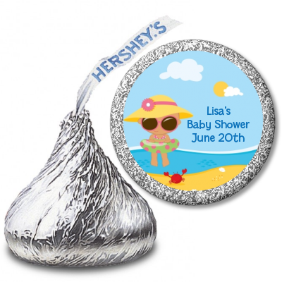 Beach Baby Hispanic Girl - Hershey Kiss Baby Shower Sticker Labels