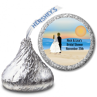 Beach Couple - Hershey Kiss Bridal Shower Sticker Labels