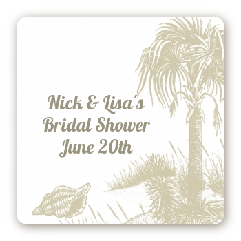 Beach Scene - Square Personalized Bridal Shower Sticker Labels