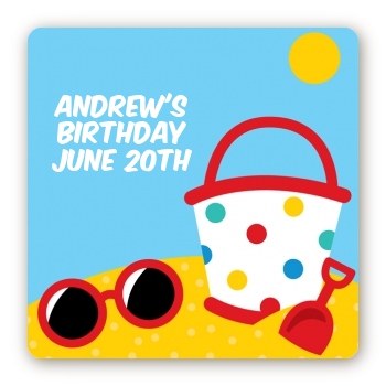 Beach Toys - Square Personalized Birthday Party Sticker Labels