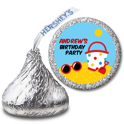 Beach Toys - Hershey Kiss Birthday Party Sticker Labels