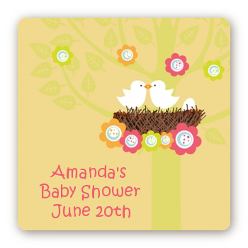 Bird's Nest - Square Personalized Baby Shower Sticker Labels