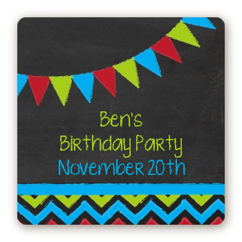 Birthday Boy Chalk Inspired - Square Personalized Birthday Party Sticker Labels