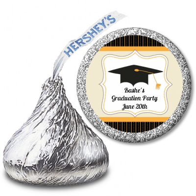 Black & Gold - Hershey Kiss Graduation Party Sticker Labels