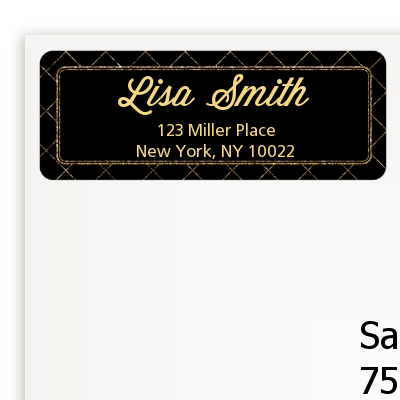 Black and Gold Glitter - Birthday Party Return Address Labels