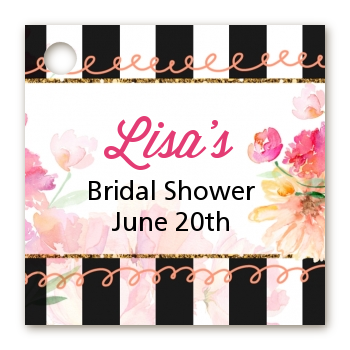Black And White Stripe Floral Watercolor - Personalized Bridal Shower Card Stock Favor Tags