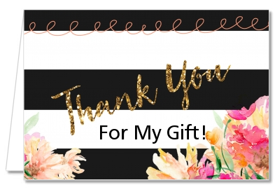 Black And White Stripe Floral Watercolor - Bridal Shower Thank You Cards
