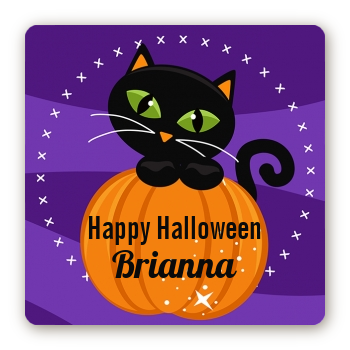 Black Cat Pumpkin - Square Personalized Halloween Sticker Labels