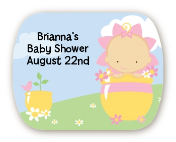 Blooming Baby Girl Caucasian - Personalized Baby Shower Rounded Corner Stickers