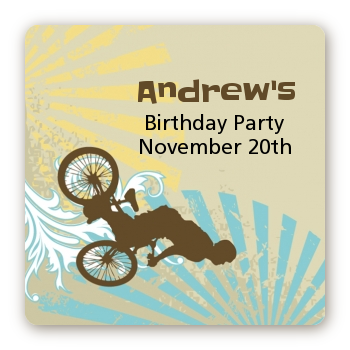 BMX Rider - Square Personalized Birthday Party Sticker Labels