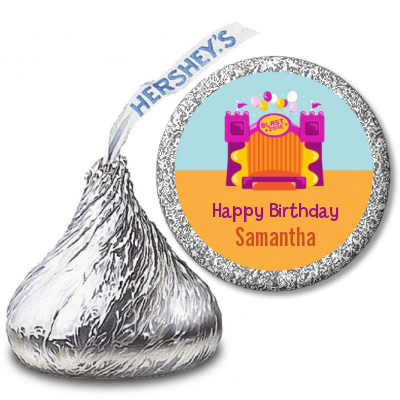 Bounce House Purple and Orange - Hershey Kiss Birthday Party Sticker Labels