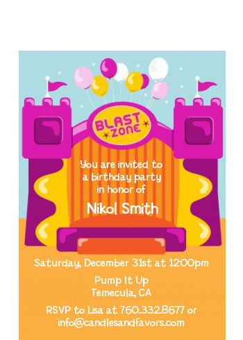 Bounce House Purple and Orange - Birthday Party Petite Invitations