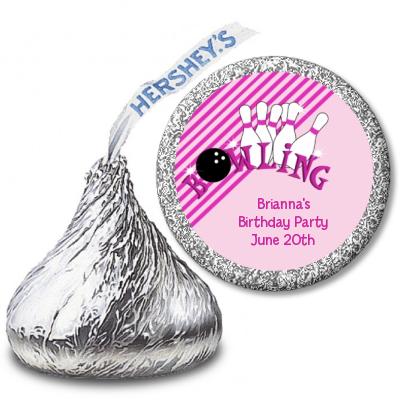 Bowling Girl - Hershey Kiss Birthday Party Sticker Labels
