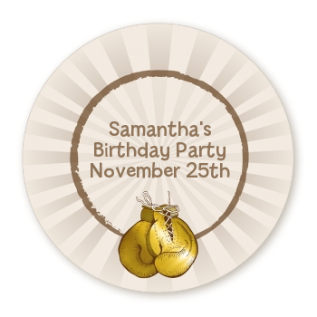  Boxing Gloves - Round Personalized Birthday Party Sticker Labels Option 1