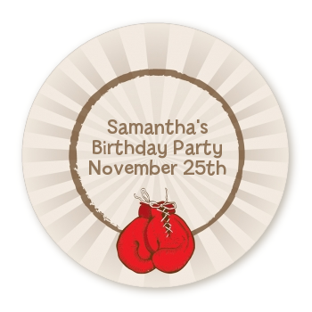  Boxing Gloves - Round Personalized Birthday Party Sticker Labels Option 1