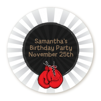  Boxing Gloves - Round Personalized Birthday Party Sticker Labels Option 1