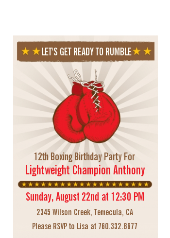  Boxing Gloves - Birthday Party Petite Invitations 