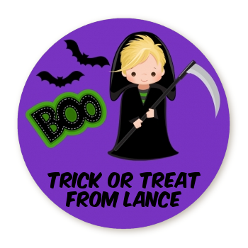  Boy Cape Costume - Round Personalized Halloween Sticker Labels Option 1