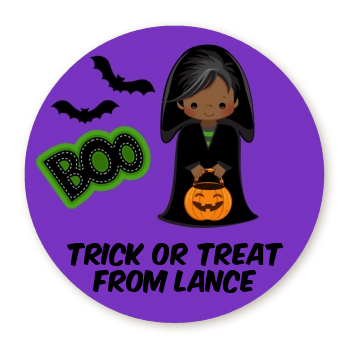  Boy Cape Costume - Round Personalized Halloween Sticker Labels Option 1