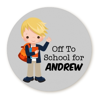  Boy Student - Round Personalized School Sticker Labels Option 1