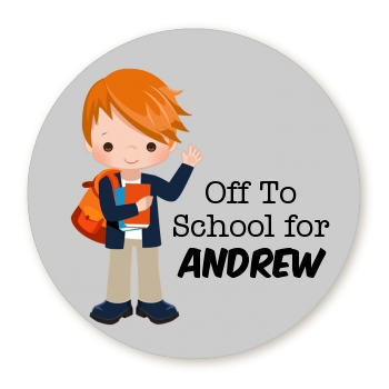  Boy Student - Round Personalized School Sticker Labels Option 1