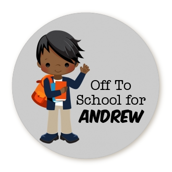  Boy Student - Round Personalized School Sticker Labels Option 1
