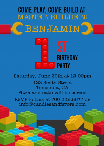 Building Blocks - Birthday Party Invitations