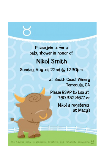 Bull | Taurus Horoscope - Baby Shower Petite Invitations