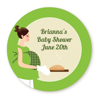  Bun in the Oven Neutral - Round Personalized Baby Shower Sticker Labels Caucasian