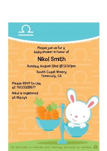 Bunny | Libra Horoscope - Baby Shower Petite Invitations