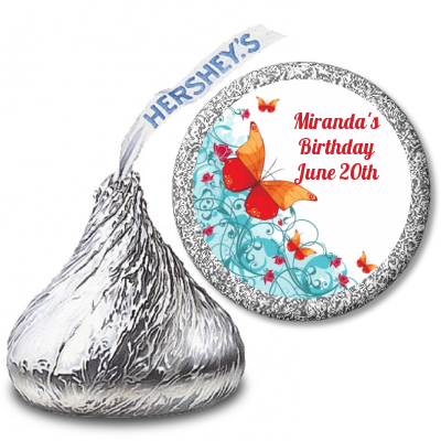 Butterfly Wishes - Hershey Kiss Birthday Party Sticker Labels
