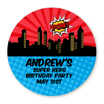  Calling All Superheroes - Round Personalized Birthday Party Sticker Labels 