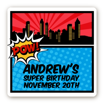 Calling All Superheroes - Square Personalized Birthday Party Sticker Labels
