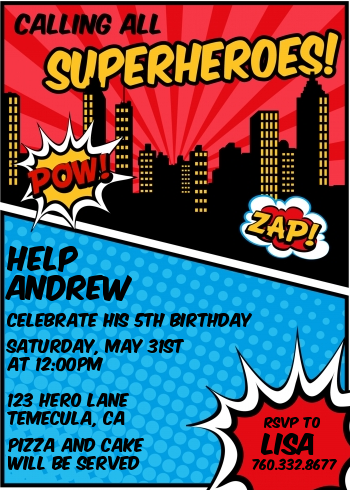 Calling All Superheroes - Birthday Party Invitations