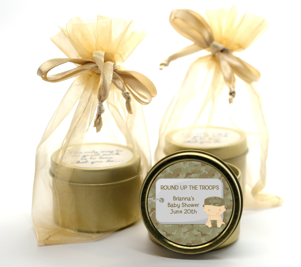  Camo Military - Baby Shower Gold Tin Candle Favors Caucasian