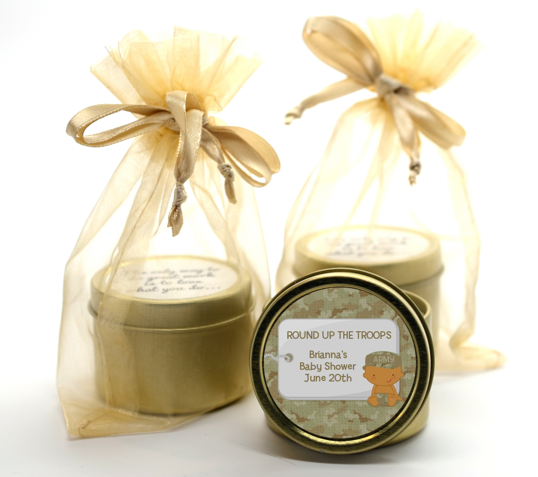  Camo Military - Baby Shower Gold Tin Candle Favors Caucasian