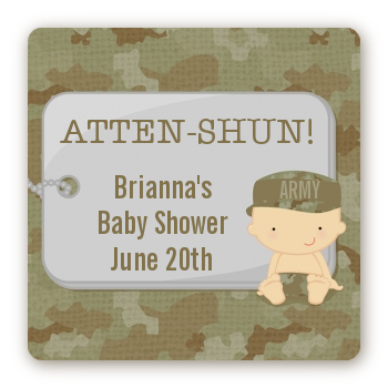  Camo Military - Square Personalized Baby Shower Sticker Labels Caucasian