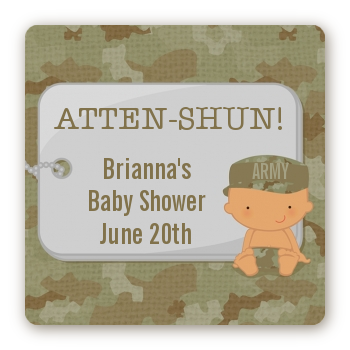  Camo Military - Square Personalized Baby Shower Sticker Labels Caucasian