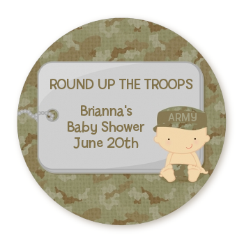  Camo Military - Round Personalized Baby Shower Sticker Labels Caucasian