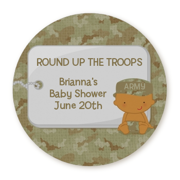  Camo Military - Round Personalized Baby Shower Sticker Labels Caucasian