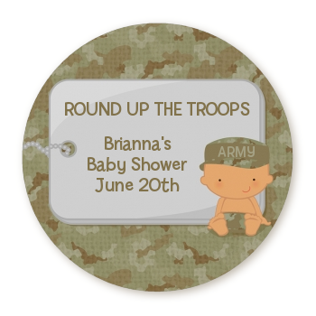  Camo Military - Round Personalized Baby Shower Sticker Labels Caucasian