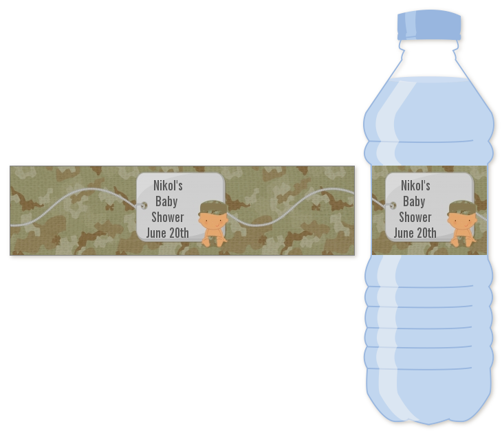  Camo Military - Personalized Baby Shower Water Bottle Labels Caucasian