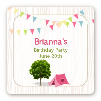 Camping Glam Style - Square Personalized Birthday Party Sticker Labels