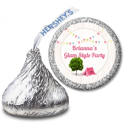 Camping Glam Style - Hershey Kiss Birthday Party Sticker Labels