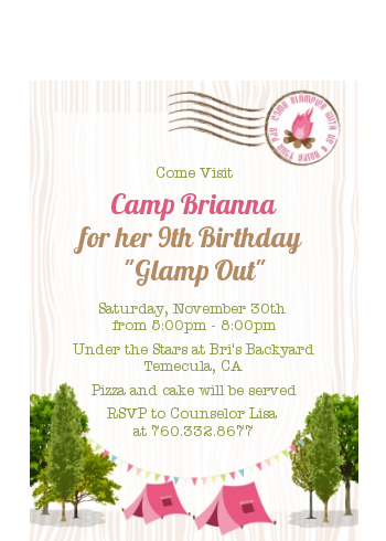 Camping Glam Style - Birthday Party Petite Invitations