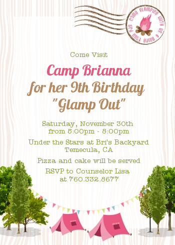 Camping Glam Style - Birthday Party Invitations