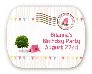 Camping Glam Style - Personalized Birthday Party Rounded Corner Stickers